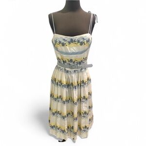 VINTAGE BETSEY JOHNSON SLEEVELESS BELTED FLORAL PRINT PLEATED SUNDRESS SIZE 10